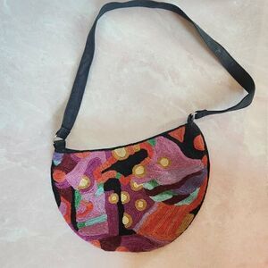 Women's shoulder bag textured woven psychedelic multicolored purse
